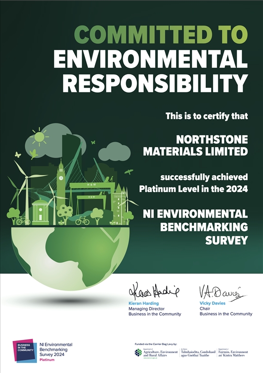 Certificate - NI Environmental Benchmarking Survey 2024 – Platinum Award