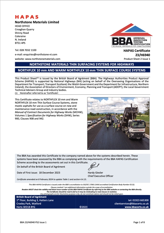 NORTHFLEX 10mm ThinSurf HAPAS Certificate 23H6940